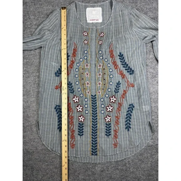 Johnny Was Workshop Shirt Dress XS Stripe Embroidered Floral Boho - Picture 9 of 11